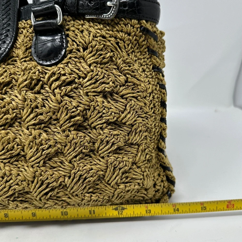 Brighton‎ Leather Trim Raffia Double Strap Shoulder Bag